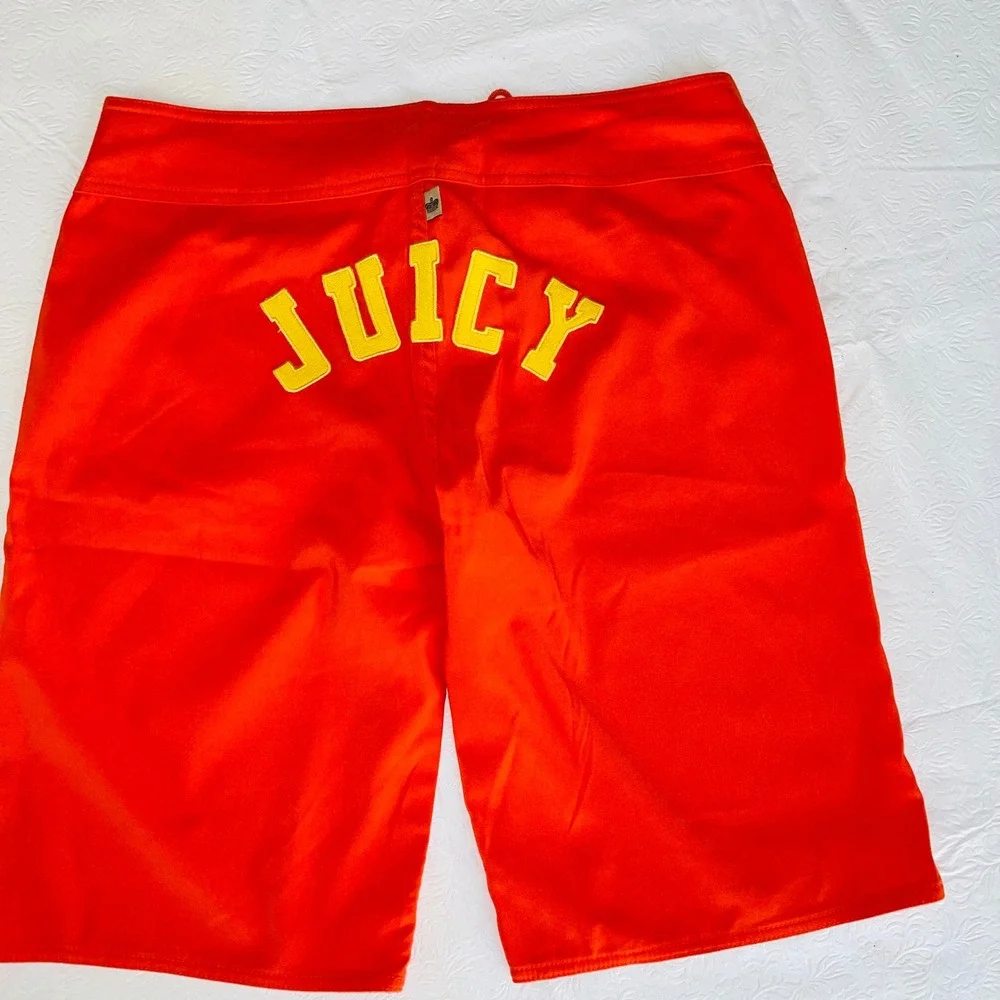VTG Juicy Couture Women Board Shorts M Orange Y2K Varsity Logo Surf Royalty